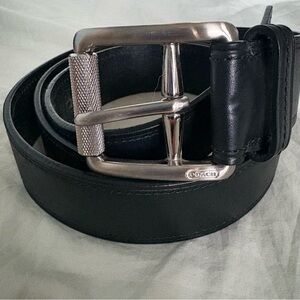 Coach Leather Belt Smooth Black Silver Roller Buckle EUC